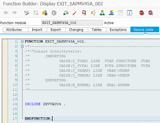ABAP function exit for SAP CMOD Enhancement project