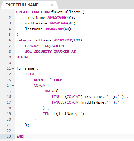 sample SQL function for SAP HANA database developer