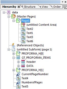 SAP Adobe Form Hierarchy window for master page