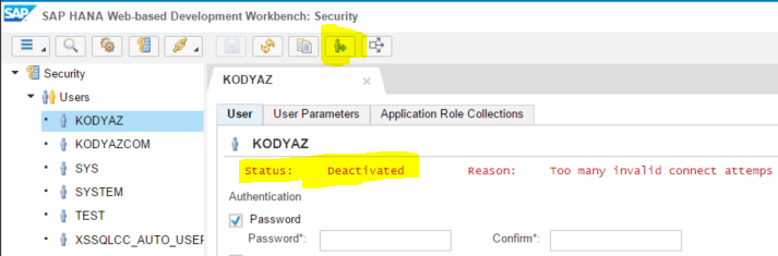 SAP HANA database user deactivated