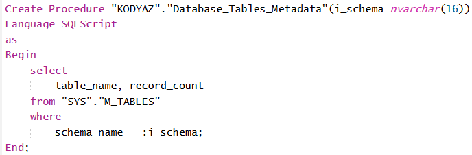 SAP HANA database procedure with parameters