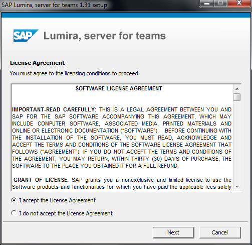 SAP Lumira Server for Teams license agreement