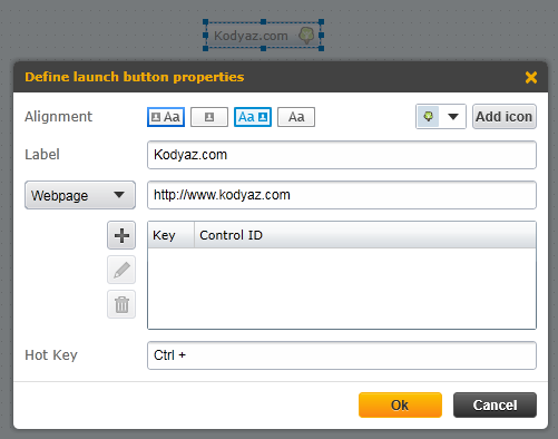 SAP Personas launch button properties to open web URL