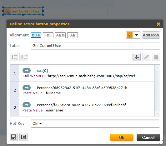SAP Personas script button Call WebRFC step