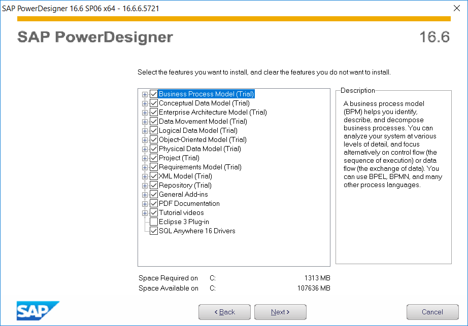 SAP PowerDesigner features to install