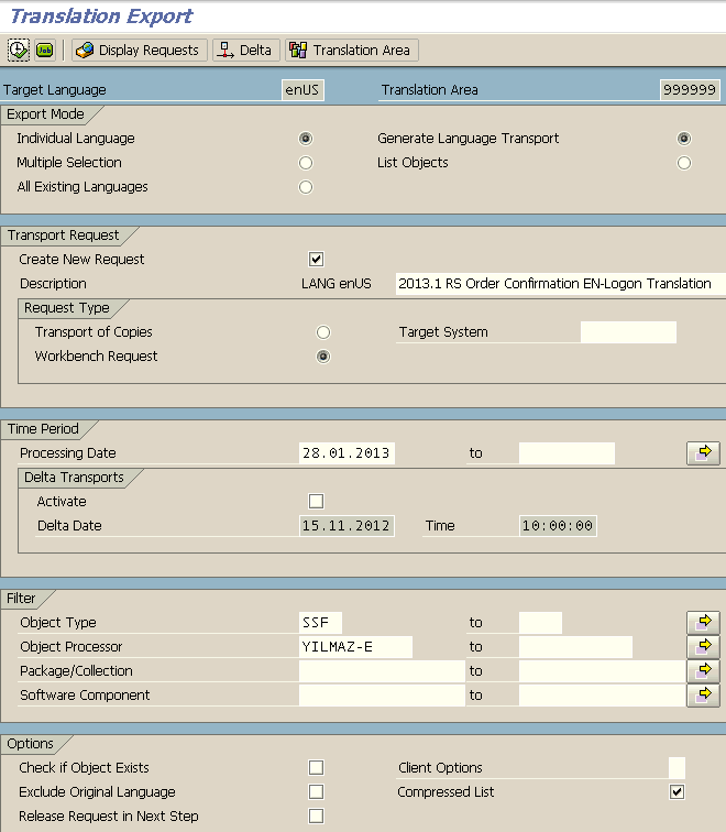 SAP SLXT transaction code for translation export of SAP Smartform documents