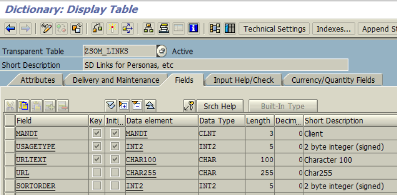 SAP custom table for storing links and URL addresses