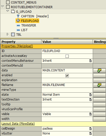 SAP Web Dynpro FileUpload element context attributes