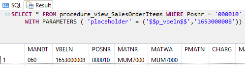select from procedure on HANA database for SQL developer