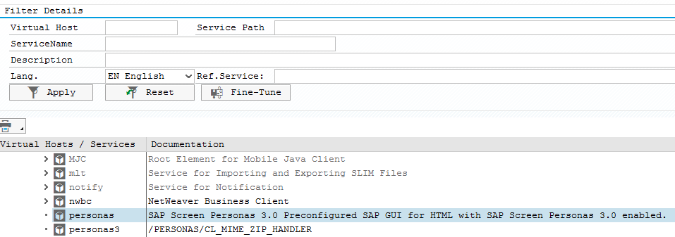 SAP SICF Servide Definition transaction for Screen Personas