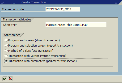 new SAP transaction start object selection