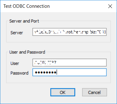 test ODBC connection to SAP HANA with user and password