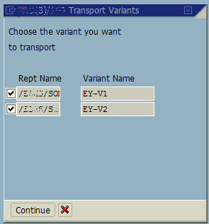 select variants of ABAP reports into transport request