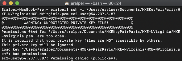 unprotected private key file. permission denied publickey