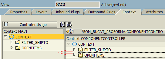 drag drop Component Controller context to Main View context