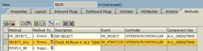Web Dynpro View methods for ALV table button function