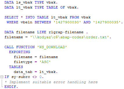 write data in tex file using ABAP function module WS_DOWNLOAD