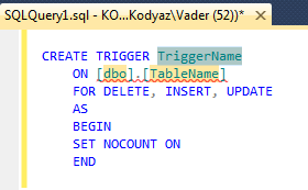 create trigger script in SQL2012 code snippet