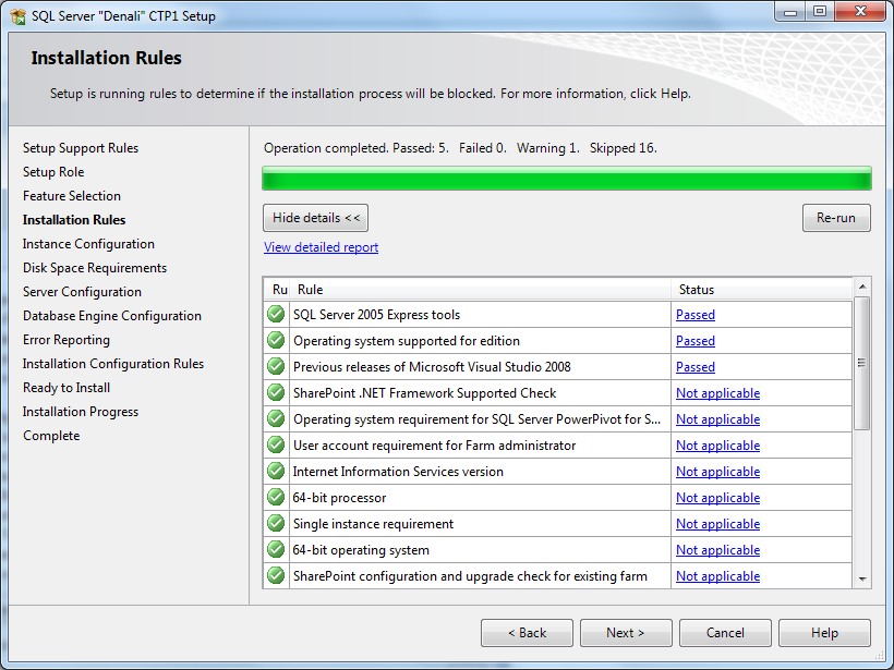 installation rules after SQL Server 2012 features selection