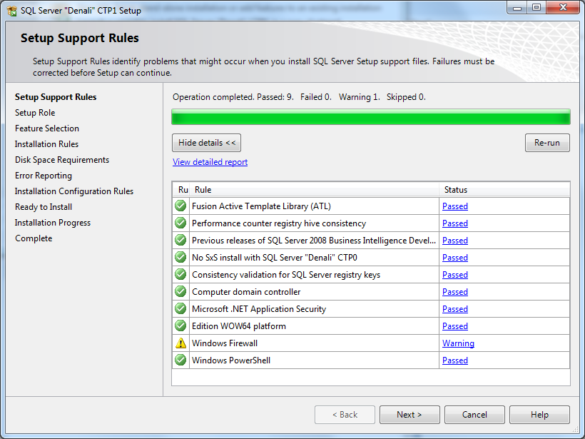 Microsoft SQL Server 2012 setup support rules