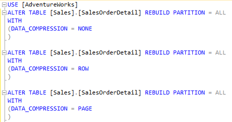 database table compression scripts in SQL Server