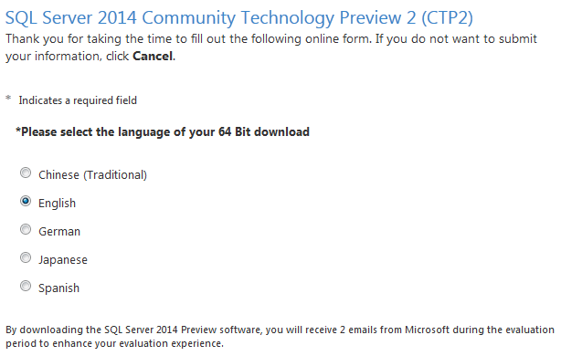 Download SQL Server 2014 free evaluation CTP2 release