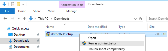 launch dotnetfx35setup.exe using run as administrator