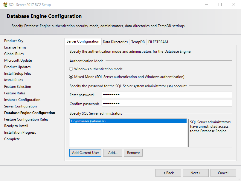 SQL Server 2017 authentication mode and system administrators