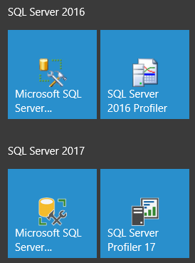 SQL Server 2017 and SQL Server 2016 icons