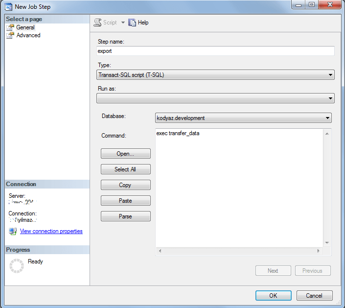 Transact-SQL script to execute task in SQLServer Job step