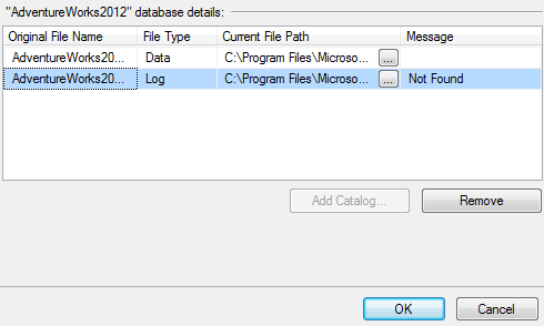 remove missing log file for database attachment task