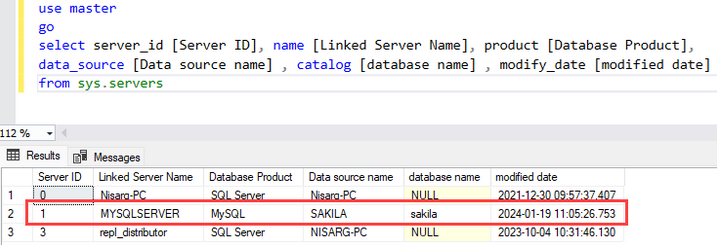 linked server listed in SQL Server system view