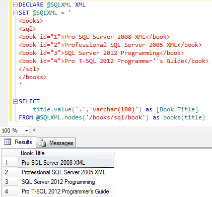 Transact-SQL XML query in SQL Server 2012