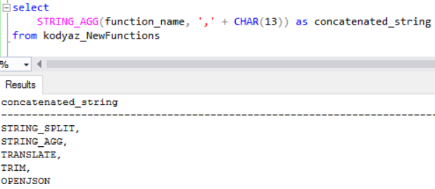 concatenate string in SQL Server 2017 with String_Agg function