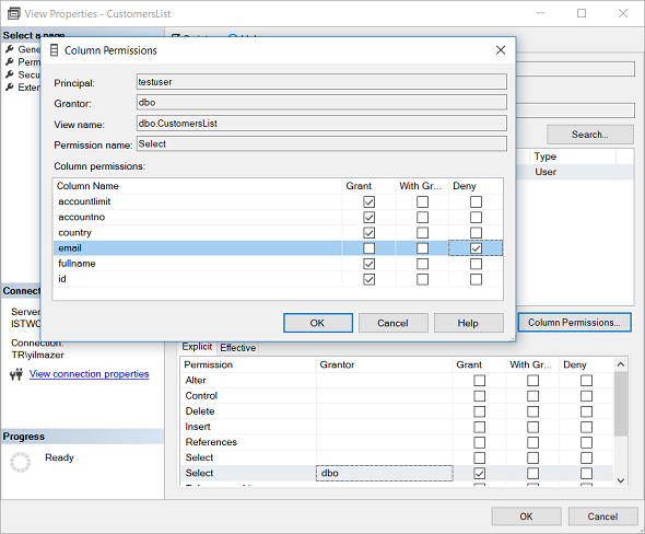 Grant Select On Sql View But Prevent From Underlying Database Tables