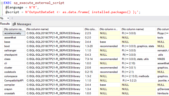 installed R packages list on SQL Server