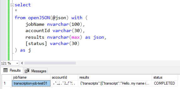 SQL Server OpenJSON SQL syntax using WITH and AS JSON clause