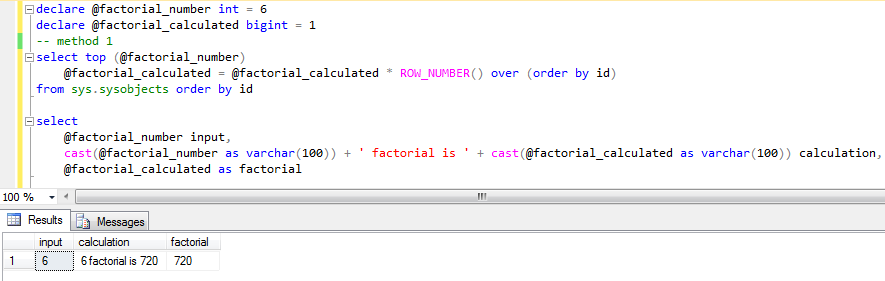 SQL factorial calculation codes for SQL Server
