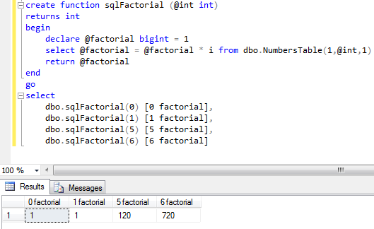 SQL factorial function for SQL Server developers