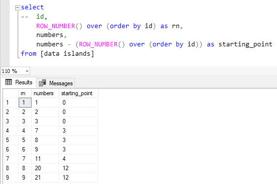 SQL query to find data islands and boundaries
