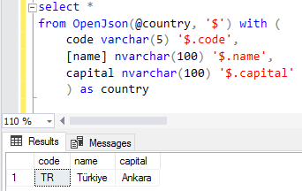 SQL Server OpenJSON query sample
