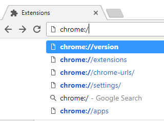 full list of Chrome URLs
