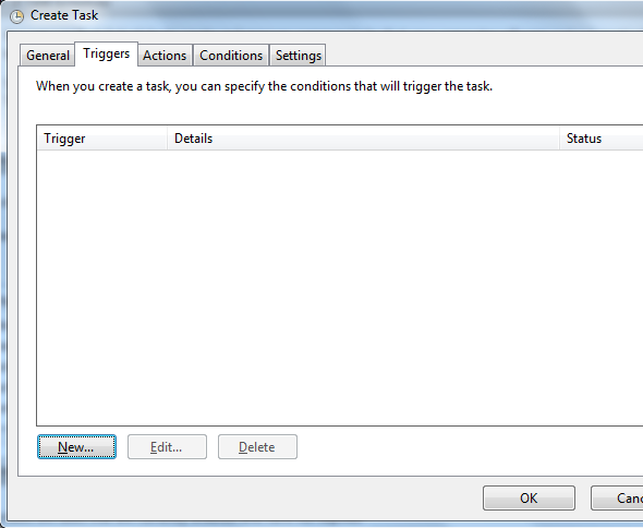create new task trigger on Task Scheduler tool