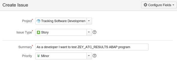 create new story issue for requirement in test management on JIRA