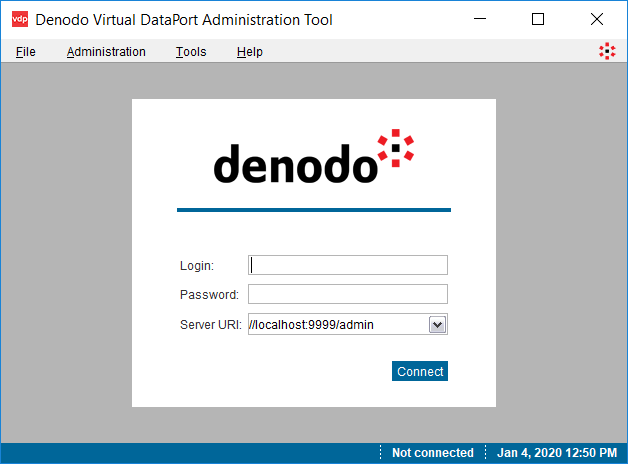 Denodo Virtual DataPort Administration Tool logon screen