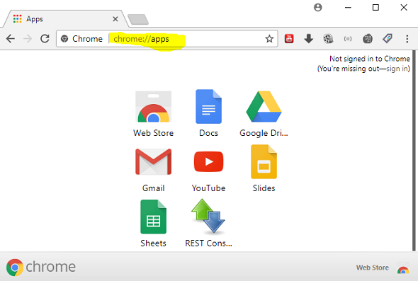 Chrome Apps list and Chrome URL for apps
