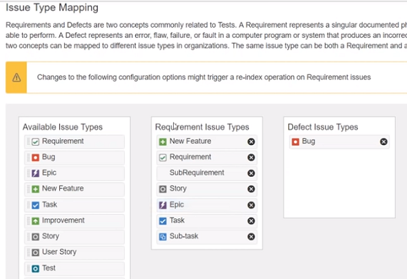 issue type mapping for requirement in JIRA Xray test management tool