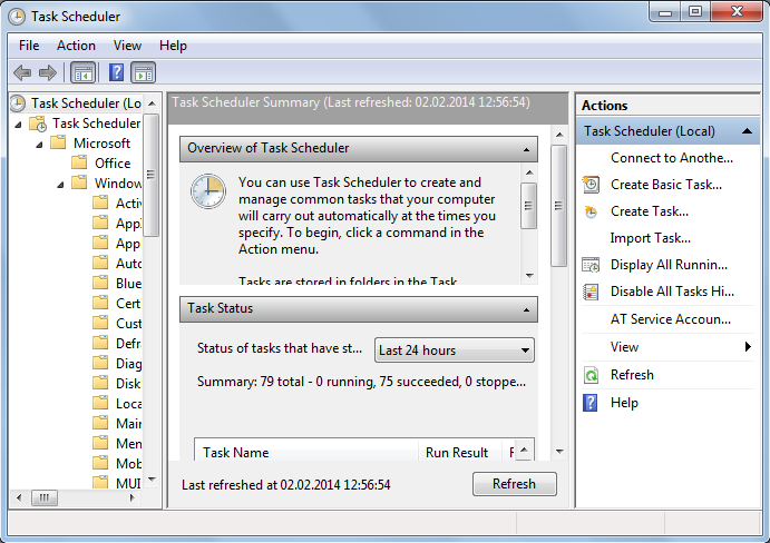 Task Scheduler tool on Windows 7