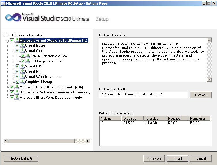 Microsoft Visual Studio 2010 Installation (VS2010 RC Release Candidate)