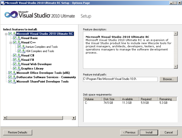 Microsoft Visual Studio 10 Installation Vs10 Rc Release Candidate